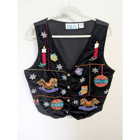 Women's Vintage Ugly Christmas Holiday Vest Applique Embroidery Sz XL - Picture 1 of 9
